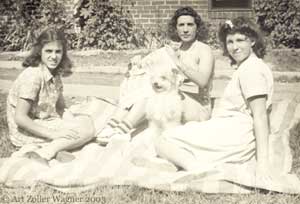 Honnie Amor Wagner, Mary Louise Guedes,  Dora Wentz, & Yankee in yard of home in Anmoore WV